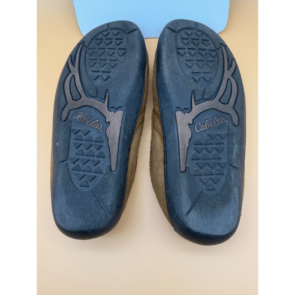 Cabelas Mens 12 M Brown Suede Genuine Shearling Lined Moccasin Shoes Slippers - Picture 6 of 8